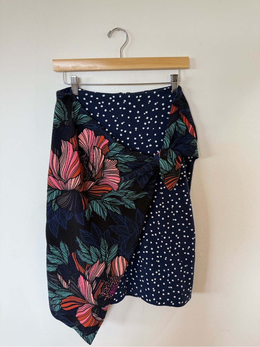 Maeve Navy Wrap Skirt with Pink Floral & Teal Leaves